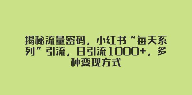 揭秘流量密码，小红书“每天系列”引流，日引流1000+，多种变现方式