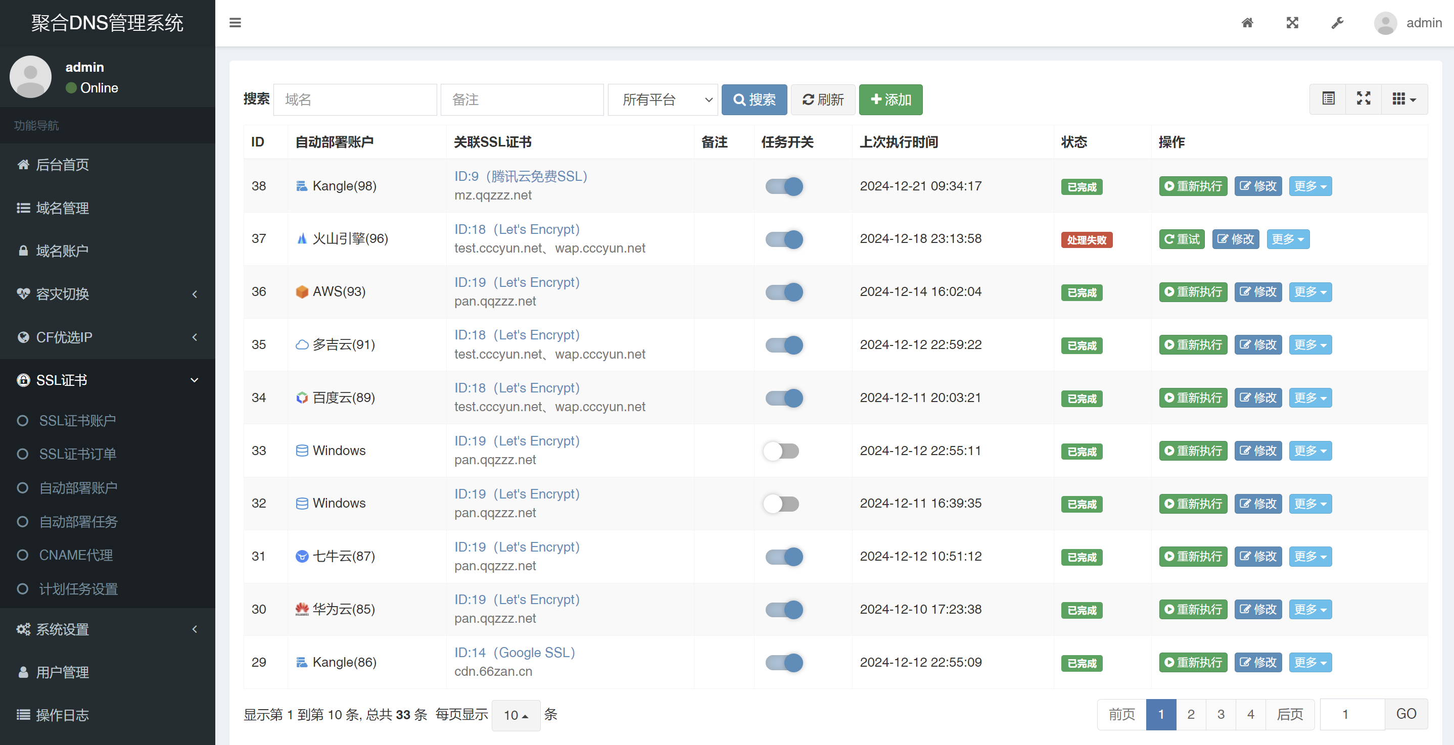 彩虹聚合DNS管理系统源码V2.0.1，SSL证书自动申请与部署 (图3)