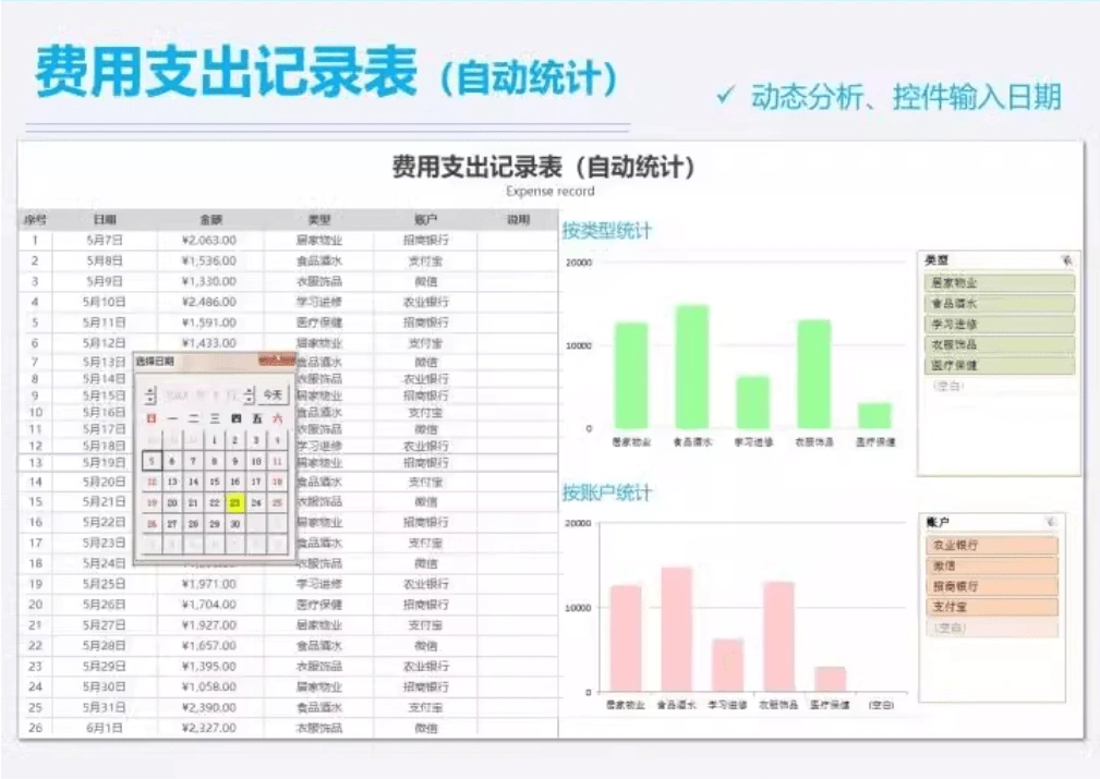 精品Excel模板合集财务记账收支管理家庭个人日常开支Excel表格共计107套(图3)