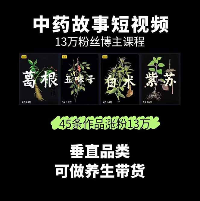 中草药养生赛道:AI文案+故事模板+橱带货,45条作品涨粉13w+单月变现1万+-1 中草药养生赛道:AI文案+故事模板+橱带货,45条作品涨粉13w+单月变现1万+