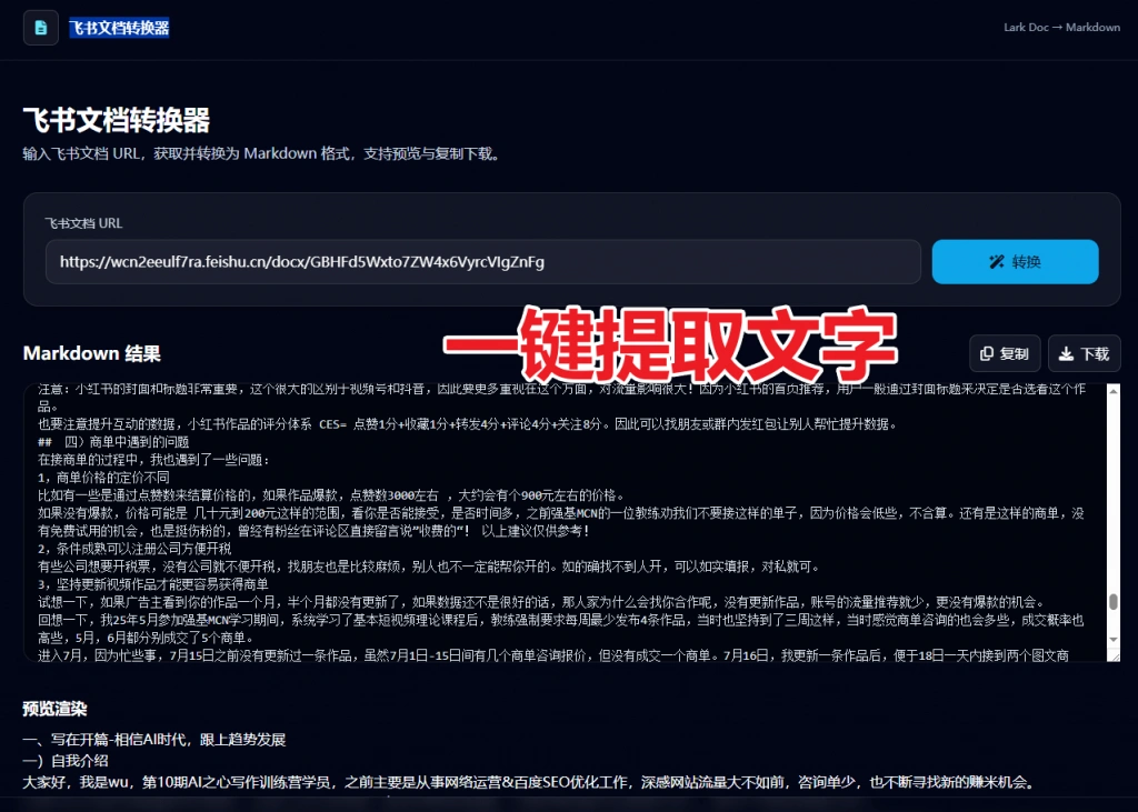 一键提取下载飞书文档内容飞书文档转换器-2 一键提取下载飞书文档内容飞书文档转换器(图2)