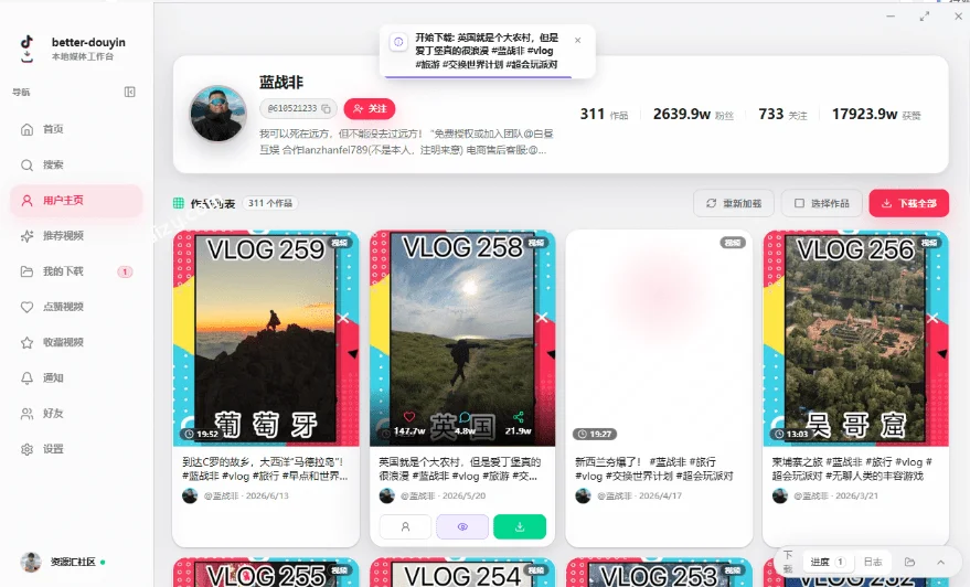 D音批量下载神器,开源免费还快如闪电-4 D音批量下载神器,开源免费还快如闪电(图4)