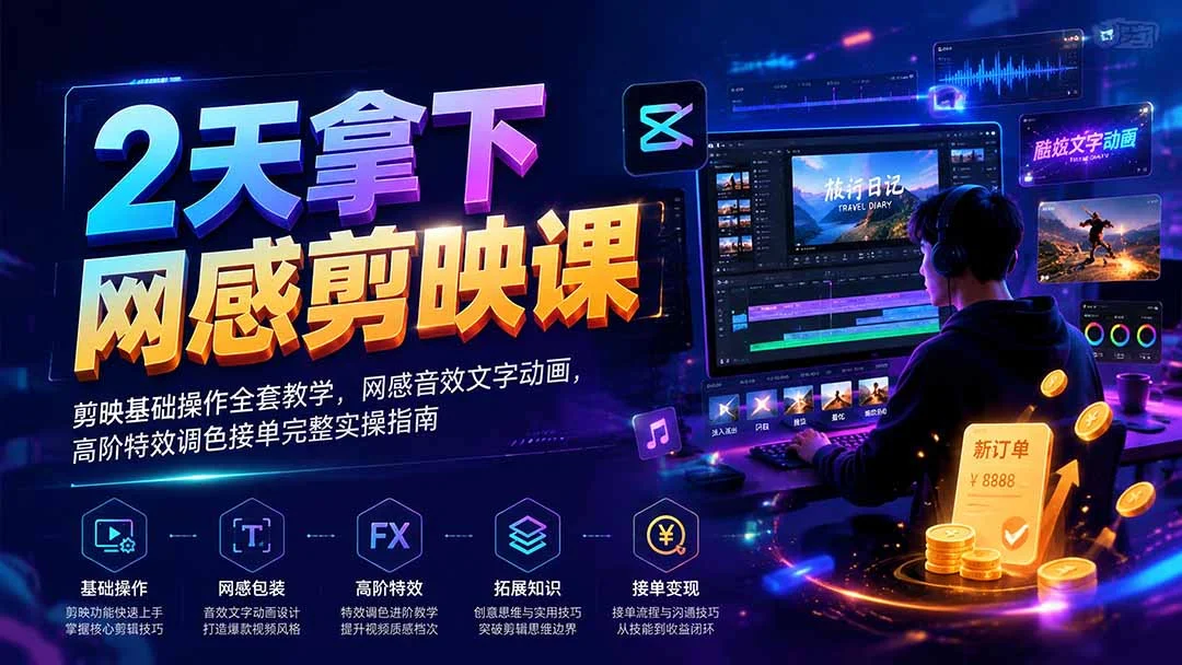 剪映剪辑变现全攻略：零基础也能做出爆款视频，顺便接单赚钱(图2)