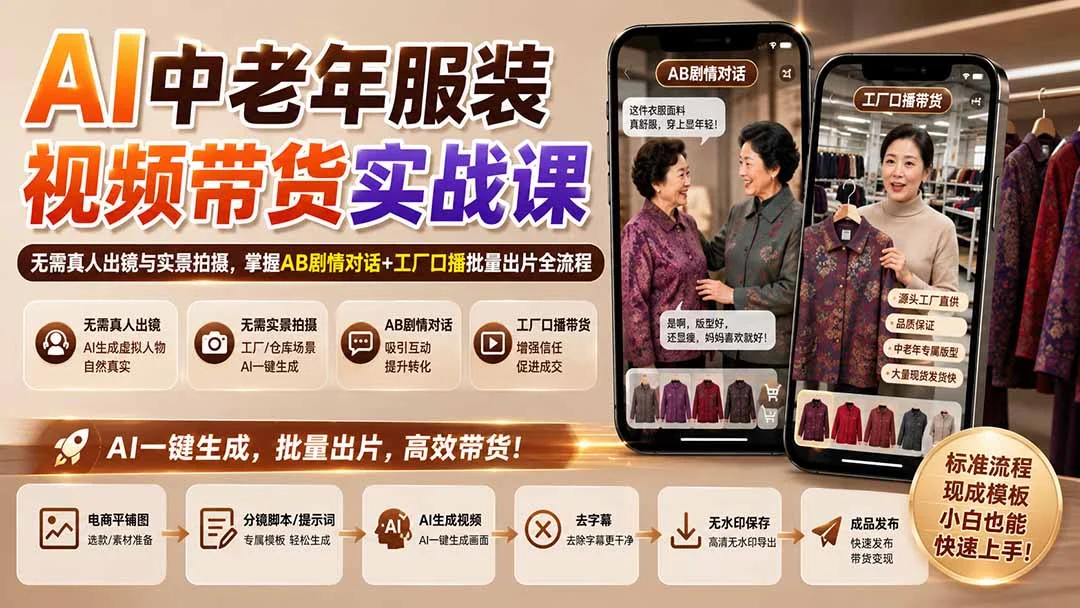 零出镜用AI批量做服装带货视频,中老年赛道这么玩-2 零出镜用AI批量做服装带货视频,中老年赛道这么玩(图2)
