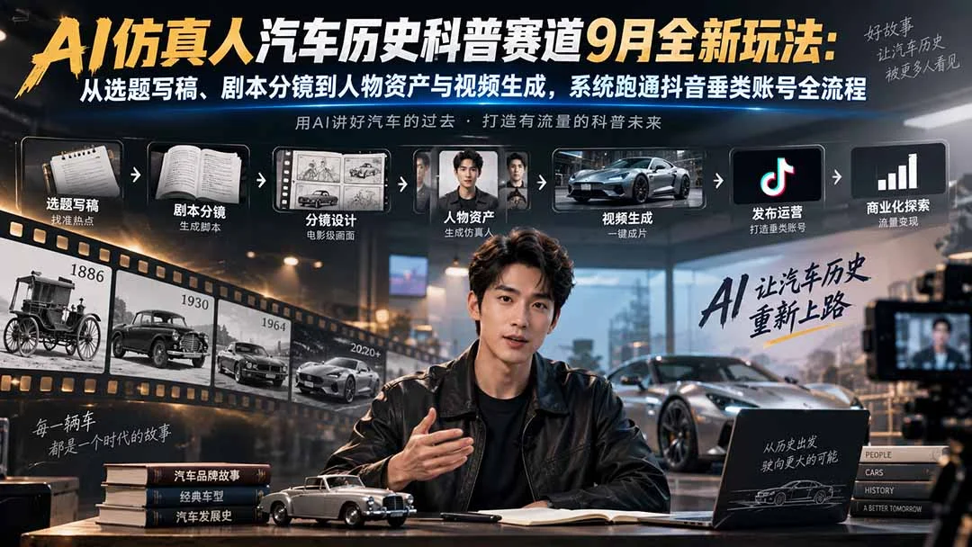 AI仿真人讲汽车史,抖音科普从选题到变现-2 AI仿真人讲汽车史,抖音科普从选题到变现(图2)
