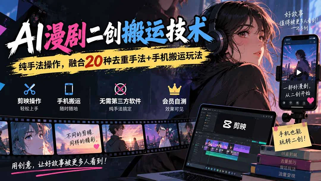 AI漫剧二创搬运：20种去重手法＋手机实操(图2)