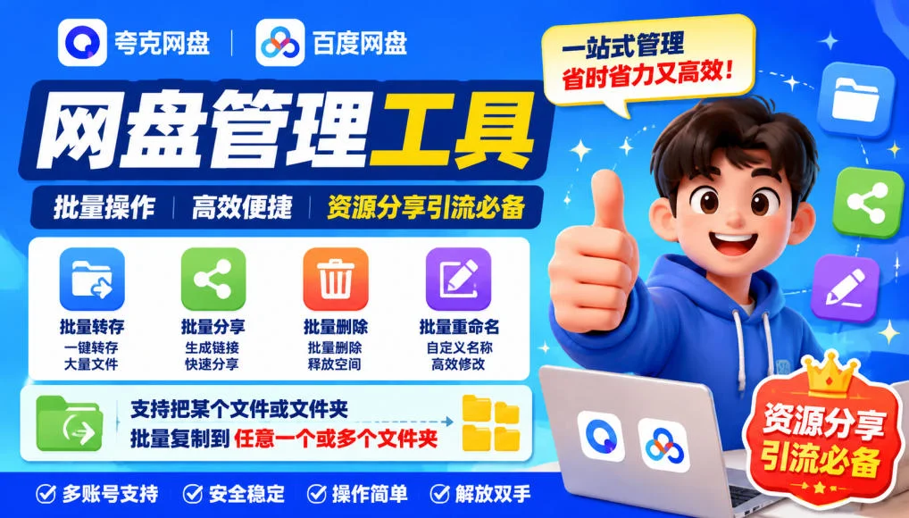 夸克/百度网盘批量操作：AI重命名、转存与分享(图2)