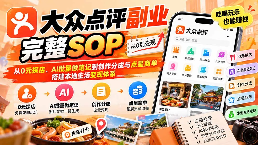 大众点评副业:0元探店+AI笔记+创作分成闭环-2 大众点评副业:0元探店+AI笔记+创作分成闭环(图2)